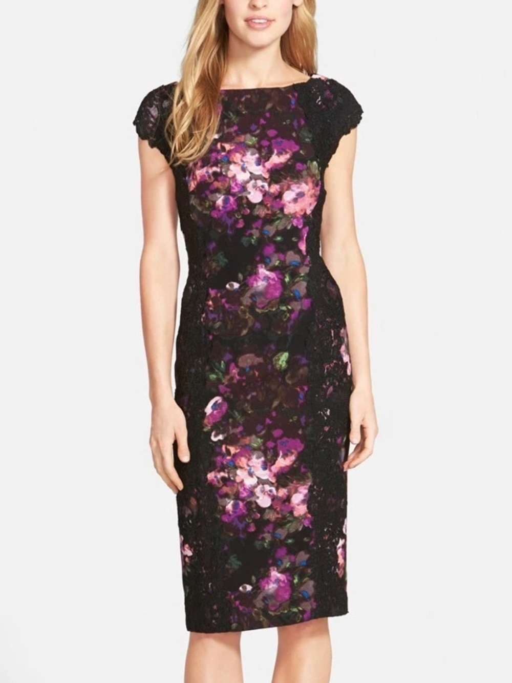 MAGGY LONDON Floral Multi color lace sheath dress size 10